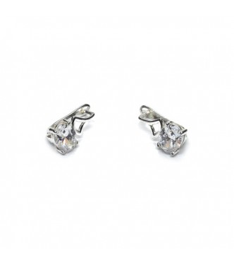 E000912 Sterling Silver Earrings With 8x6mm Cubic Zirconia Solid Hallmarked 925 Handmade